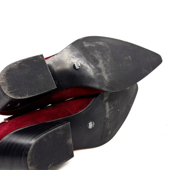 Calvin Klein Womens Ankle Boots Size 9 Nanuka Bordeaux Suede Pointed Toe Red - Picture 6 of 6